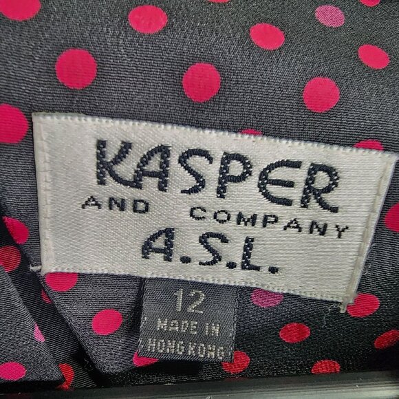 Womens Vintage Kasper Polka Dot Blouse Long Sleeve Tie-Neck Size 12 - Picture 3 of 8